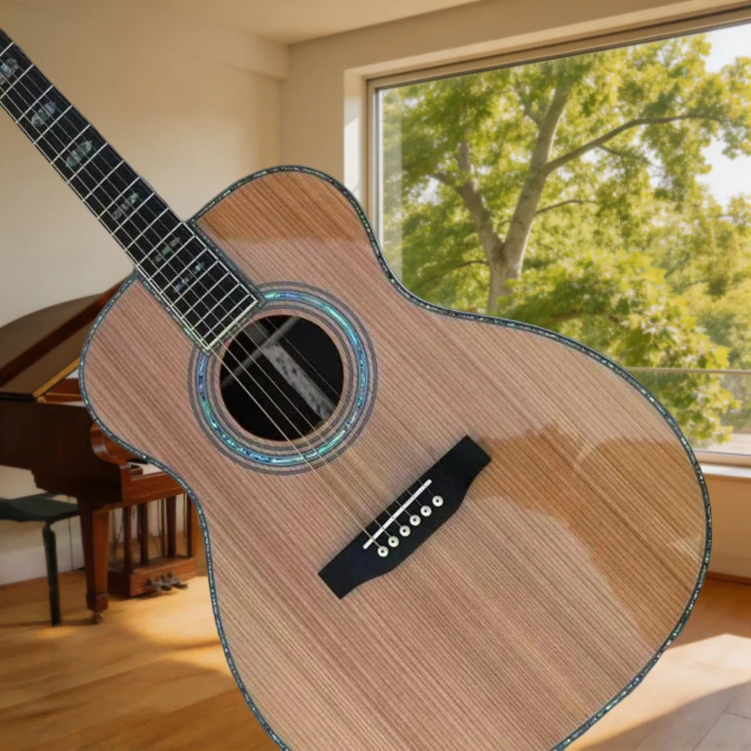 

OM45 Red Cedar Acoustic Guitar White Fishman 301 Pickup Ebony Fingerboard Luxury Abalone Shell Luxury Abalone Inlay