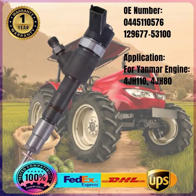

Топливная форсунка 0445110576 129677-53100 Common Rail 0 445 110 576 1296775310 для двигателя Yanmar 4JH110 4JH80