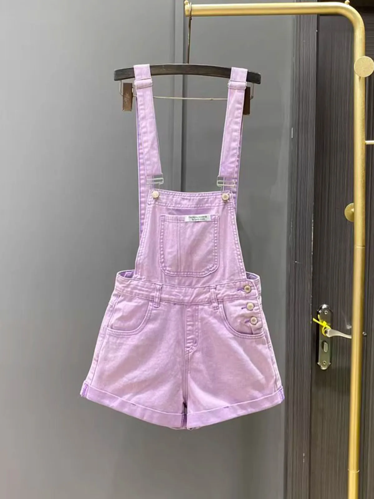 Purple Denim Jumpsuit Women's Spring Summer New High Waisted Fashionable Pocket Wide Leg Straps Shorts Sweet Girls Streetwear