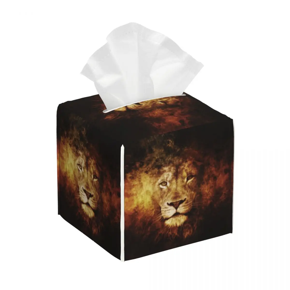 Custom Lion Of Judah Jesus Tissue Box Cover Square PU Leather Christian Faith Judah Facial Tissues Holder for Car