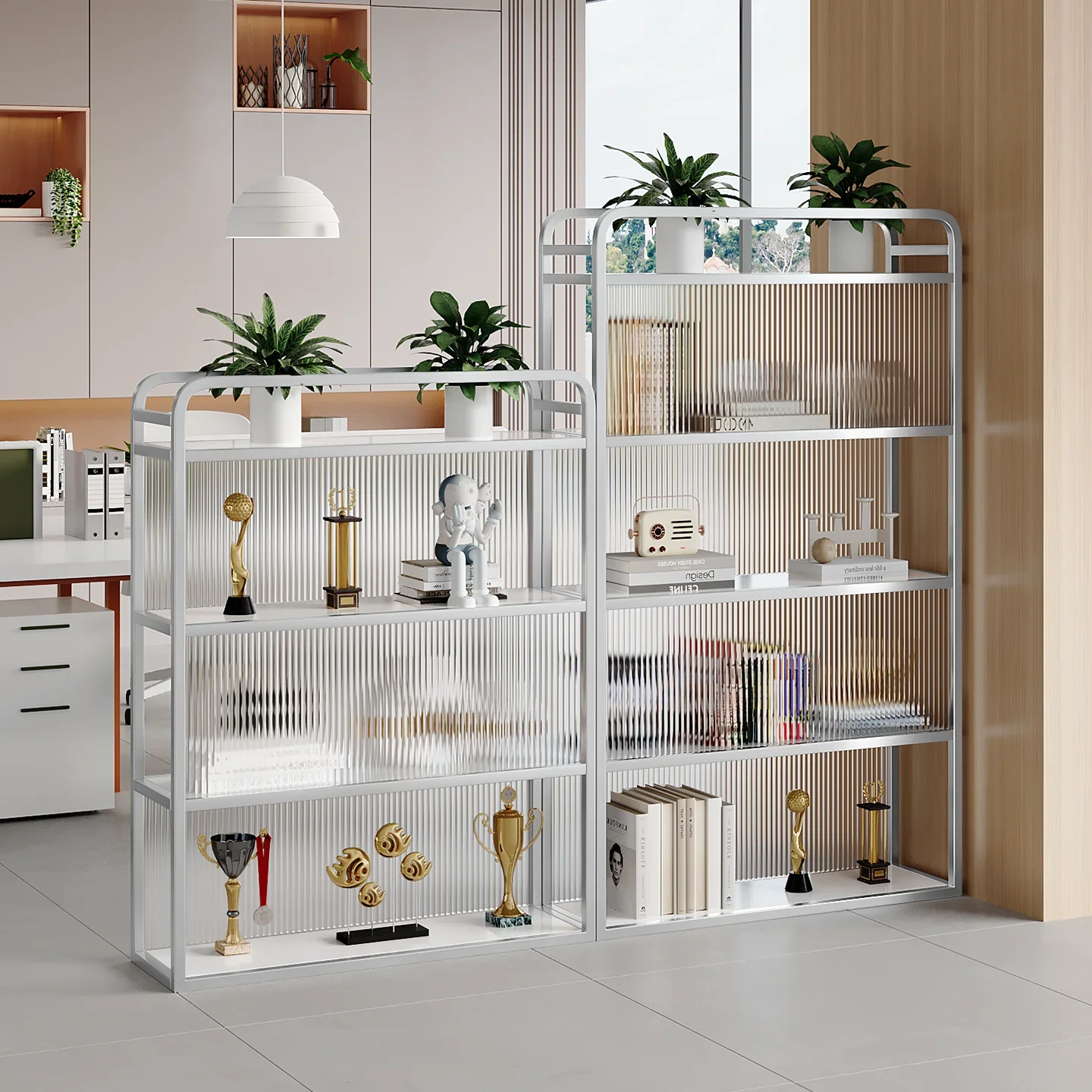 Simple office glass partition cabinet company workstation double-sided file low cabinet hotel green plant flower stand rack