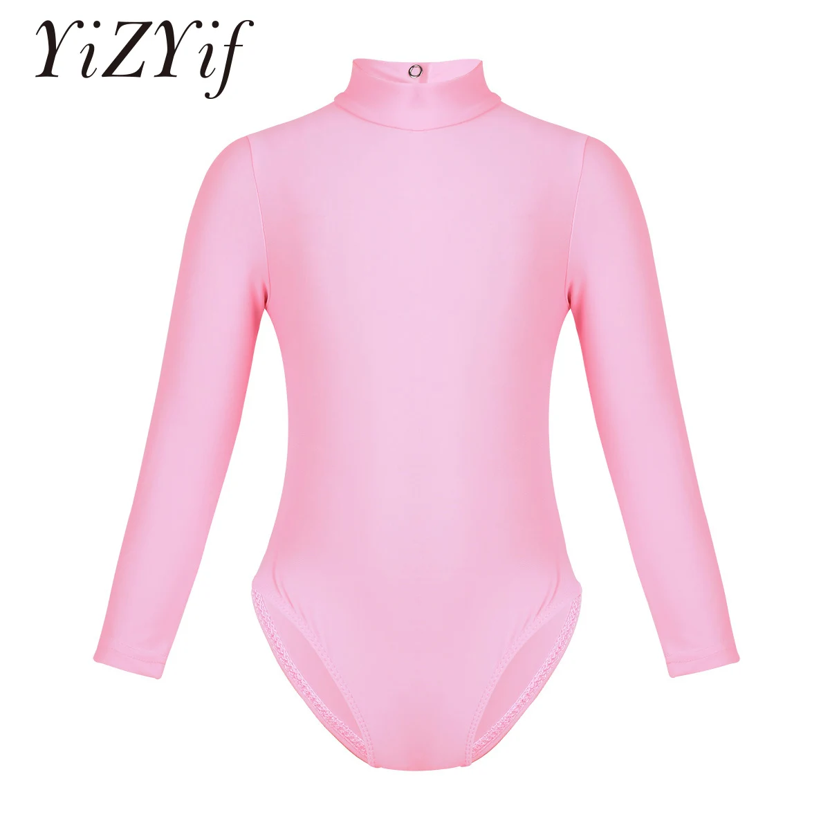 Meninas de manga longa ginástica collant bodysuit mock neck ballet collant crianças prática palco dança traje