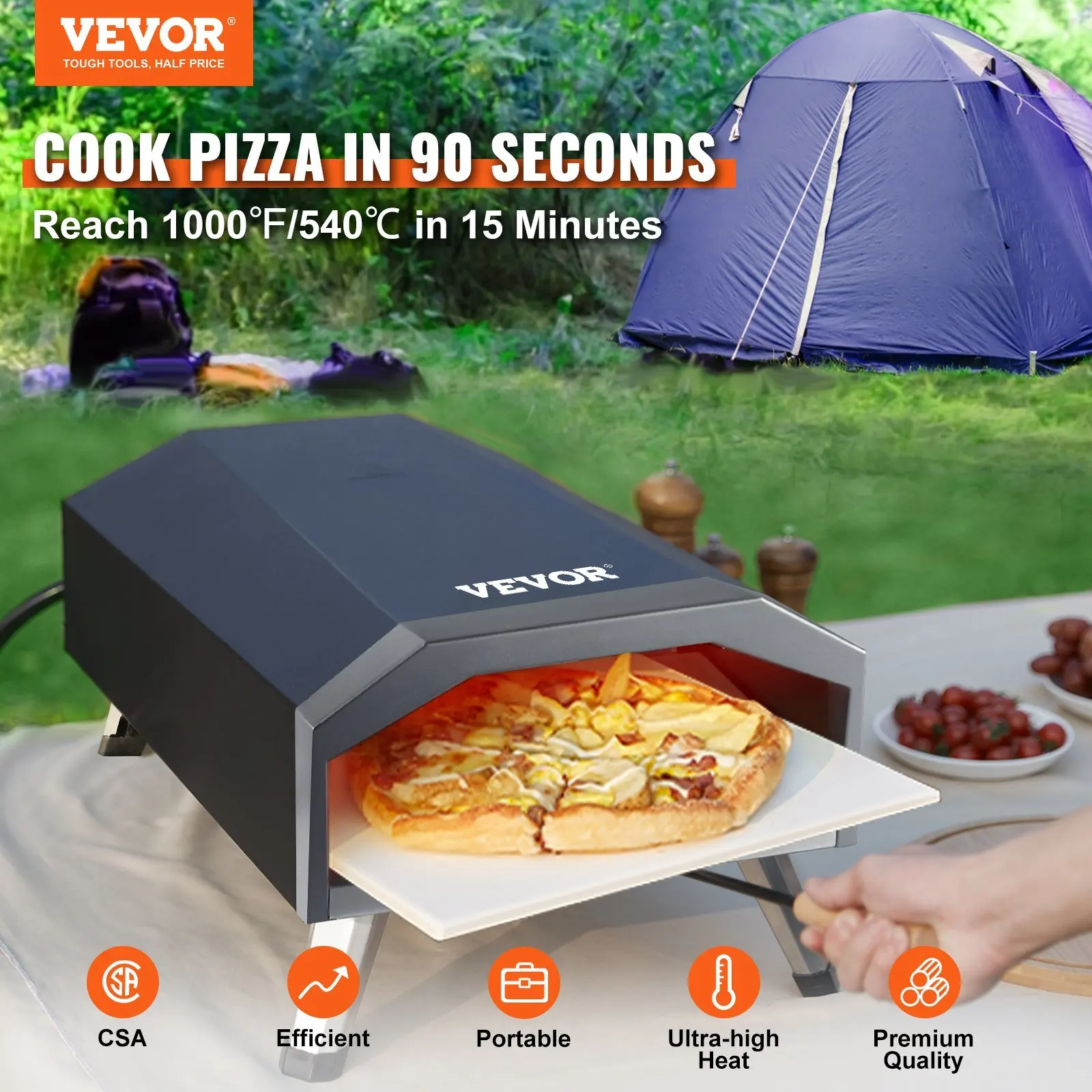 VEVOR Gas Pizza Oven, 13-inch Outdoor Pizza Oven, Thick Stainless Steel Propane Pizza Maker with Pizza Stone, Portable Outside