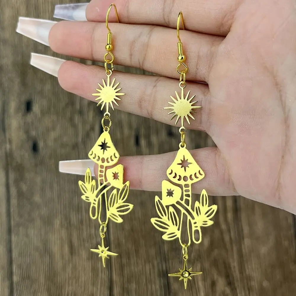 Glitter Sparkling Earrings Exaggerate Super Long Dangle Earrings Mushroom Sun Moon Star Gold Silver Gorgeous Ear Cuff Female