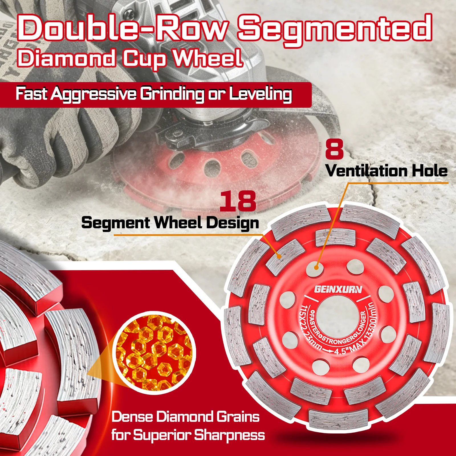 Geinxurn 2/3/5/8PCS 15mm Concrete Grinding Wheel Turbo Diamond Grinding Cup Wheels for Concrete Granite Marble Masonry Stone