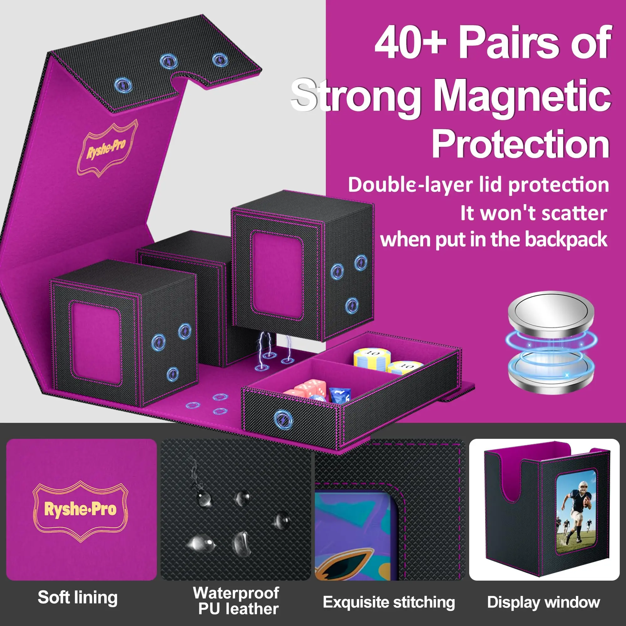 5 in 1 Trading Card Storage Deck Box for MTG TCG PKM 4 Deck Cases