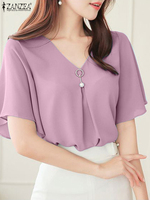 Elegant Women Work OL Blouses ZANZEA Summer Office Shirts Fashion V Neck Flare Sleeve Holiday Tunic Tops Female Chemise Oversize
