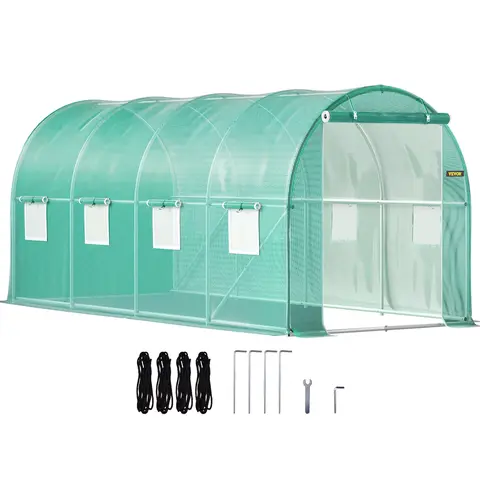 SucceBuy Walk-in Tunnel Greenhouse Galvanized Frame & Waterproof Cover 15x7x7/10x7x7/20x10x7/12x7x7 ft Greenhouses & Cold Frames