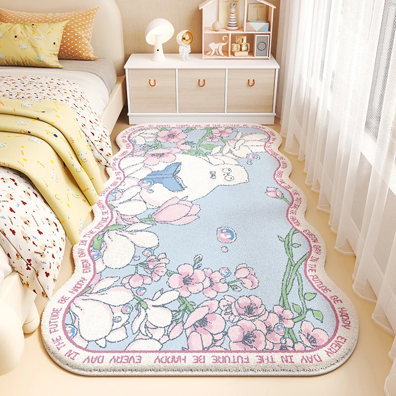 Cute Girl Bedroom Decor Rug Fluffy Soft Baby Bedside Carpet Cartoon Style Carpets for Living Room Pink Irregular Plush Floor Mat
