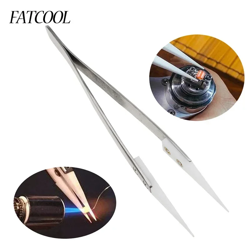 

FATCOOL Ceramic Tipped Tweezers Stainless Steel Fine Pointed Tip Heat Resistant Tweezer High Quality Ceramic Tools