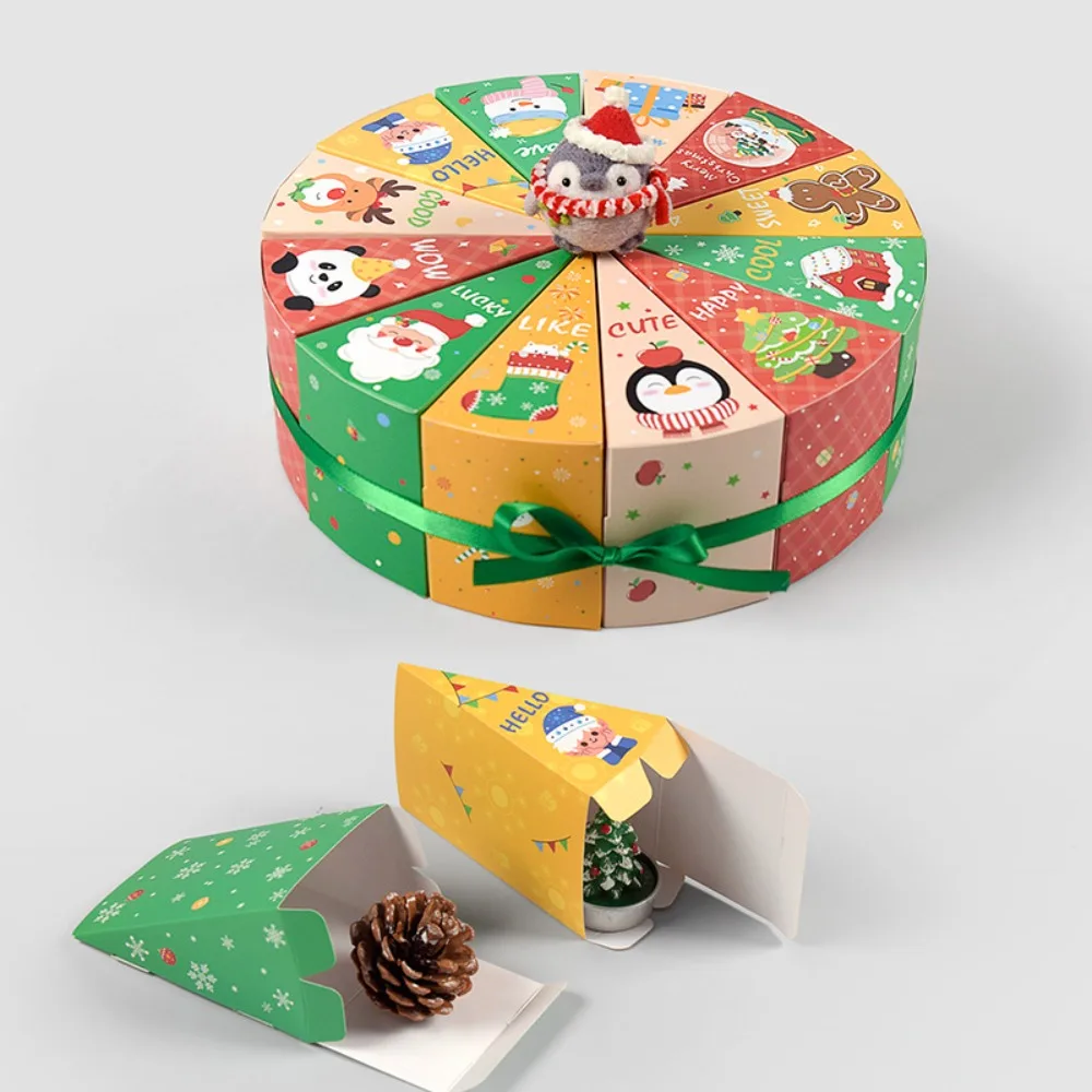 Christmas Cake Shape Advent Empty Box 12Pcs,With 100cm Green Ribbon,12 Days Countdown Candy Box,Xmas Party Favor Gift Container