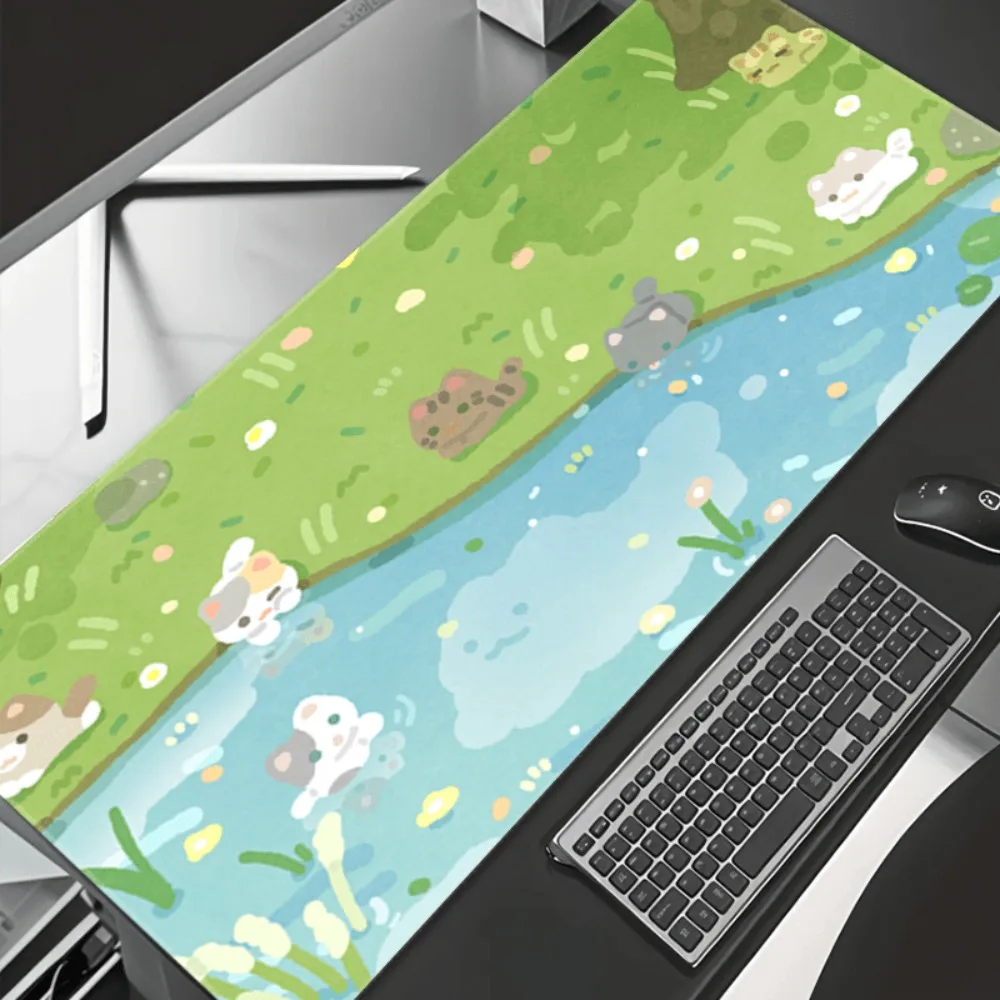 

Oversized Cute Cats River Desk Mat, Kawaii Pastoral Mouse Pad, Large Non-Slip Keyboard Pad for Gaming & Office