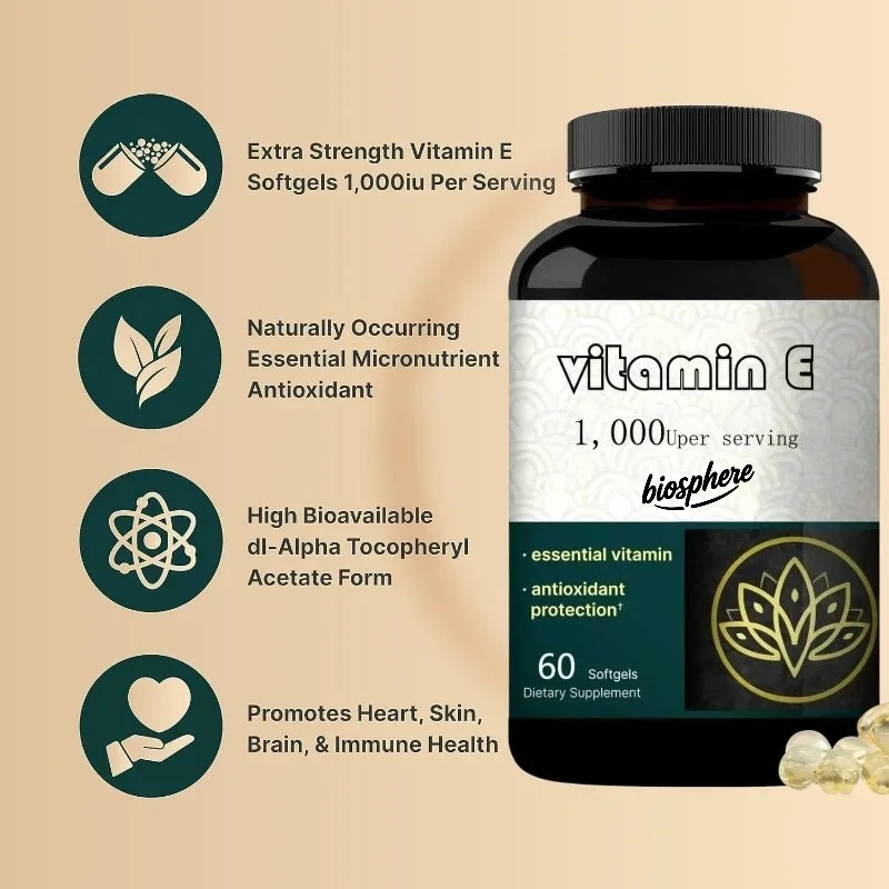 

Vitamin E oil soft capsules, 1000 IU per serving - antioxidant skin immune health support