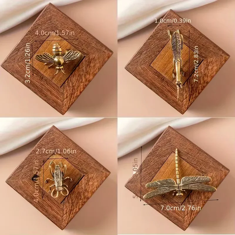 Brass Insect Set 4pcs Set Statue, Dragonfly, Cricket, Bee, Mantis Combination Set, Small Figurine Decoration Ornament