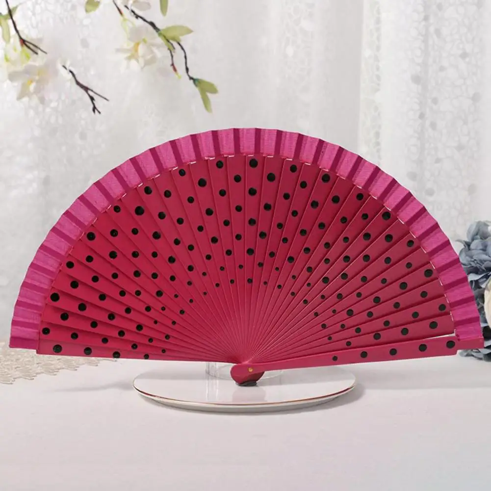 Dupla face Dot Print Folding Fan, Esponja Multicolor, Bonito, Dança, Escritório, Casa, Mesa, Decorativo