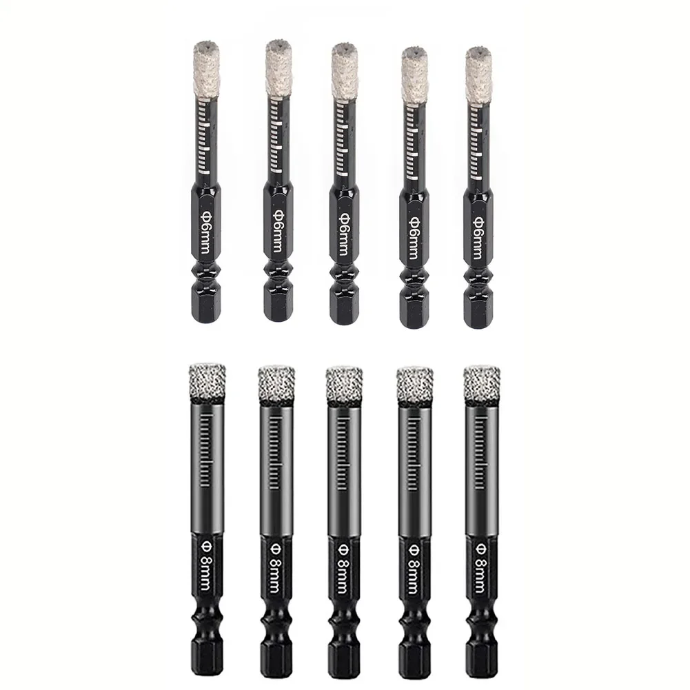 Set Mata Bor Inti 5pcs Vacuum Brazed Emery Hole Saw Kit 6mm/8mm Kering Atau Basah Untuk Ubin Porselen Keramik Marmer Batu Bata Hex Shank
