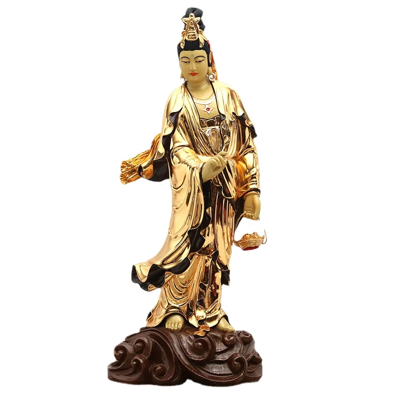 Copper Gilt Avalokitesvara Decoration Buddhist Copper Color Fish Basket Guanyin Bodhisattva Home for Copper Guanyin Statue