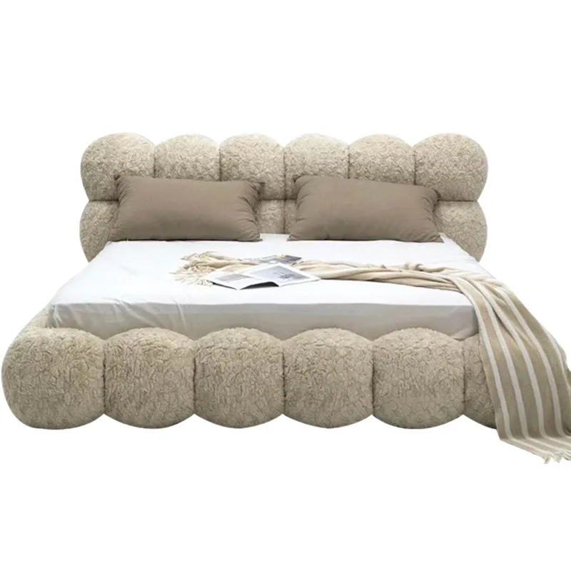 

Cream wind fabric bed, modern and simple, master bedroom double bed, wedding bed, Italian minimalist soft bag bubble bed