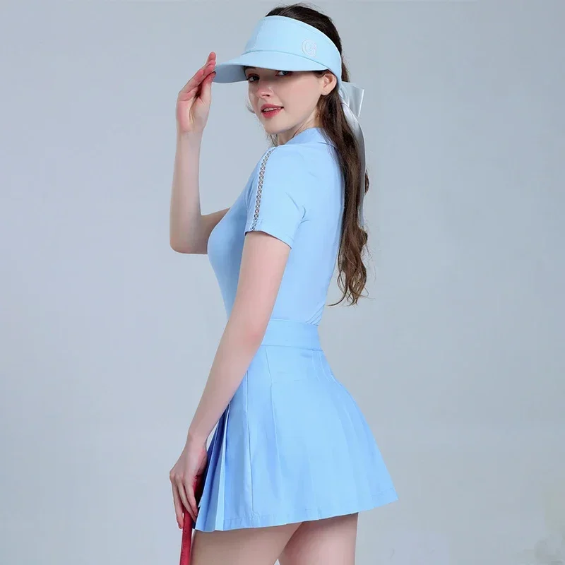 G-life Female Fitness Short Sleeve Tops Breathable Golf Polo Shirt Suit Summer Women Patchwork Slim Golf Skirt Fast Dry Skorts