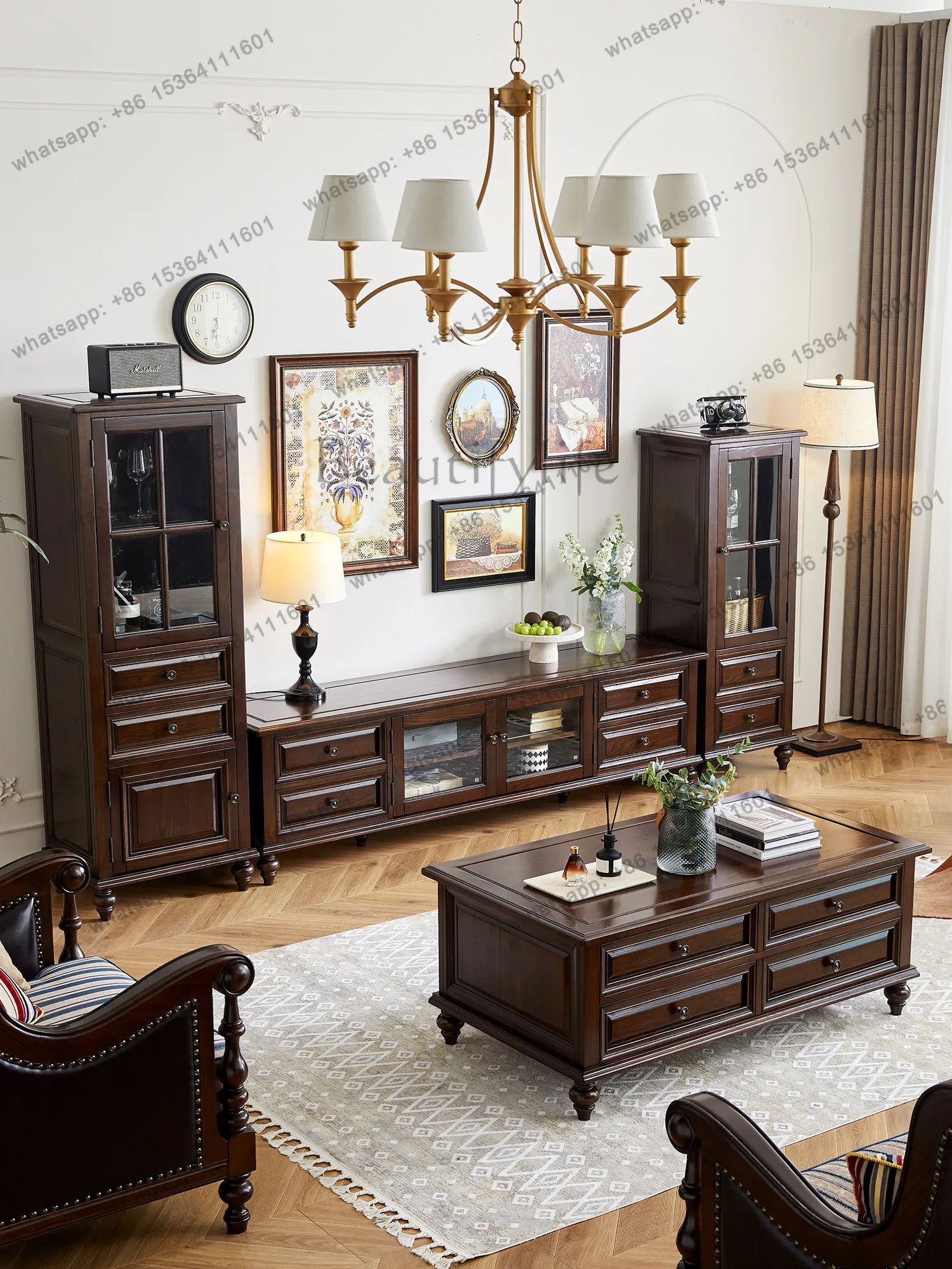 American all-solid wood single-door wine cabinet rural light luxury living room storage cabinet ash wood furniture