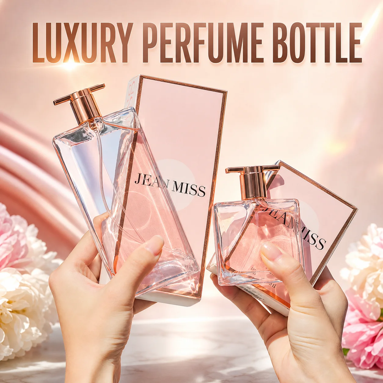 Luxury Pink Glass Eau De Toilette Perfume Bottle Spray Pump Square Refillable Design Long-lasting Fragrance Custom Logo Women view 2