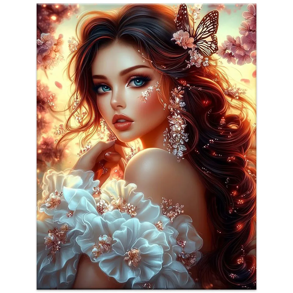 5d diy Diamond Paintings Beautiful Girl Full Round Square Diamond Mosaic Flower Butterfly Portrait Wall Decor Rhinestone Gift