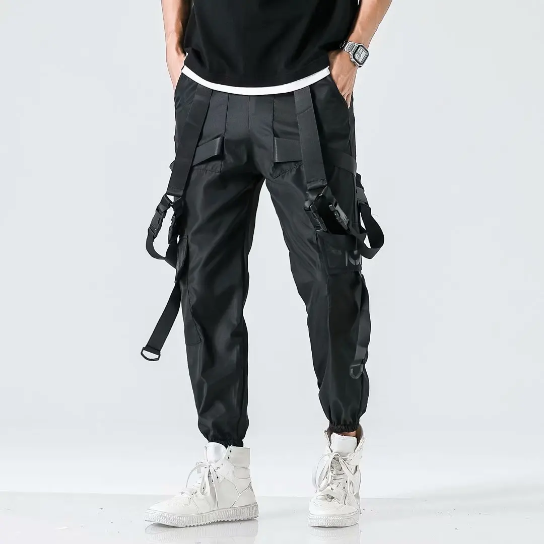 Fashion Techwear Men\'s Pants Joggers Stylish Ribbons Punk Style Streetwear Japanese Harajuku High Streetwear Men\'s Cargo Pants