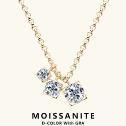 Lnngy Three Stone Moissanite Pendant Necklace Niche 925 Sterling Silver Chain Necklaces for Women collar plata 925 Jewelry Gift