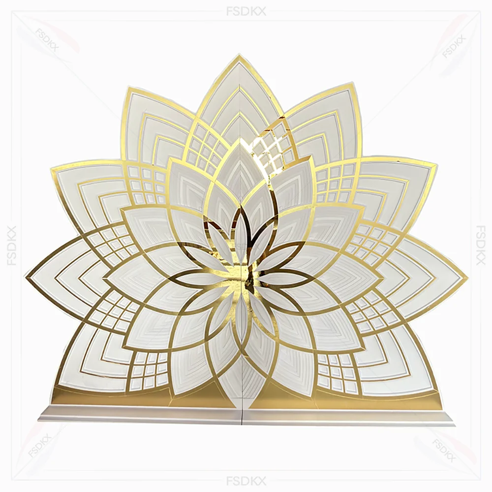 

2025 New Design Wedding Events Stage Decoration Flower Shape Pvc Mirror Gold Lotus Backdrop