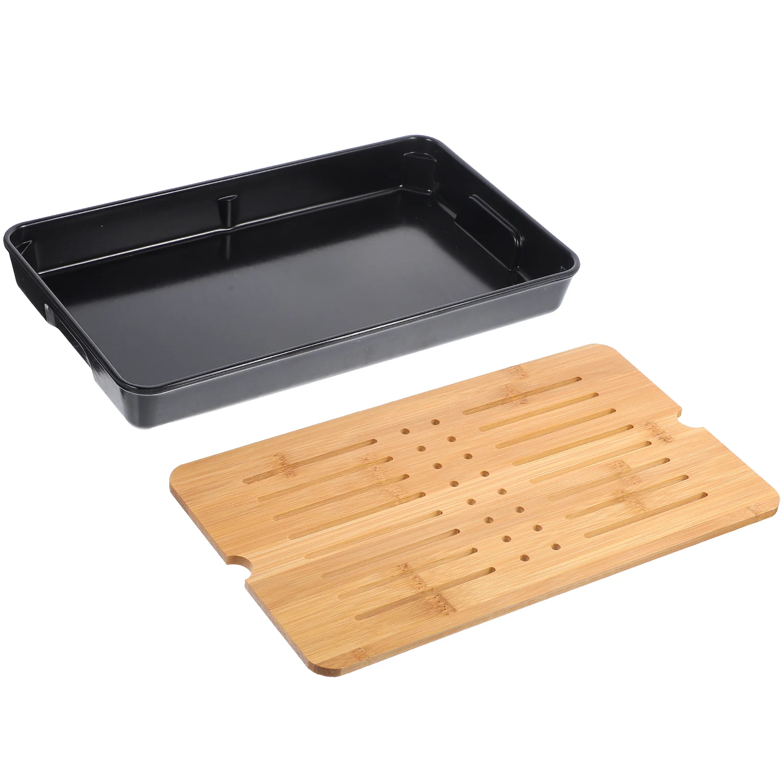 Square Bamboo Tray Tea Serving Dish Drying Rack Drip Drainer Draining Service Board