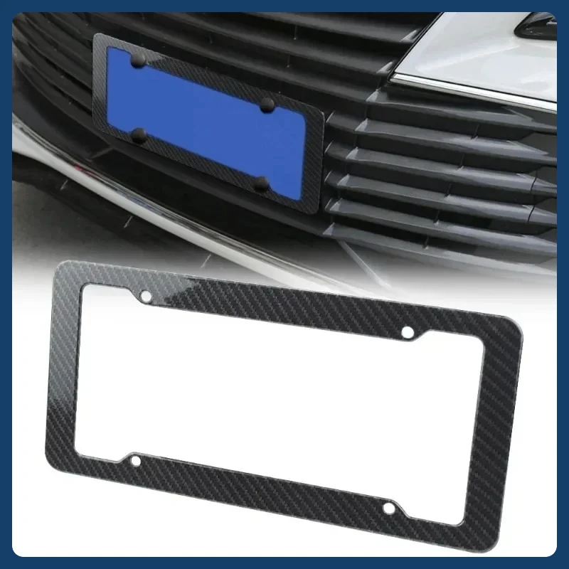 2 قطعة إطار لوحة ترخيص من ألياف الكربون البلاستيك الأسود الأمامي والخلفي غطاء حامل علامة السيارة للرجال/النساء مع مسامير الأجهزة جبل #3