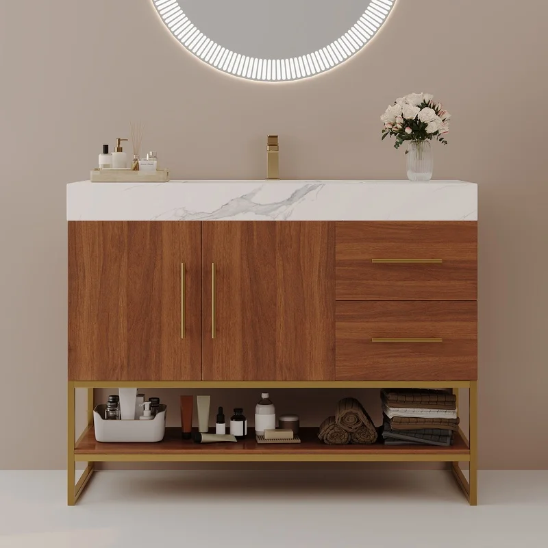 

36" Modern Freestanding Bathroom Vanity with Seamless Ceramic Sink and Sintered Stone Top