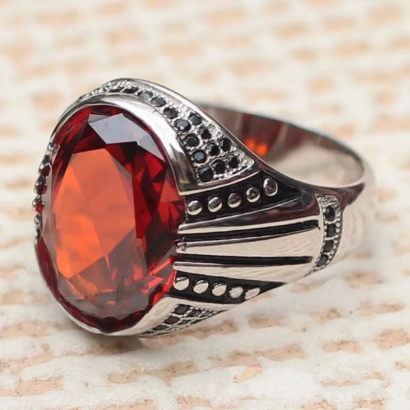 BOCAI S925 Sterling Silver Charm Rings New Fashion  Garnet Inlaid Zircon 100% Real Pure Argentum Gem Jewelry for Men