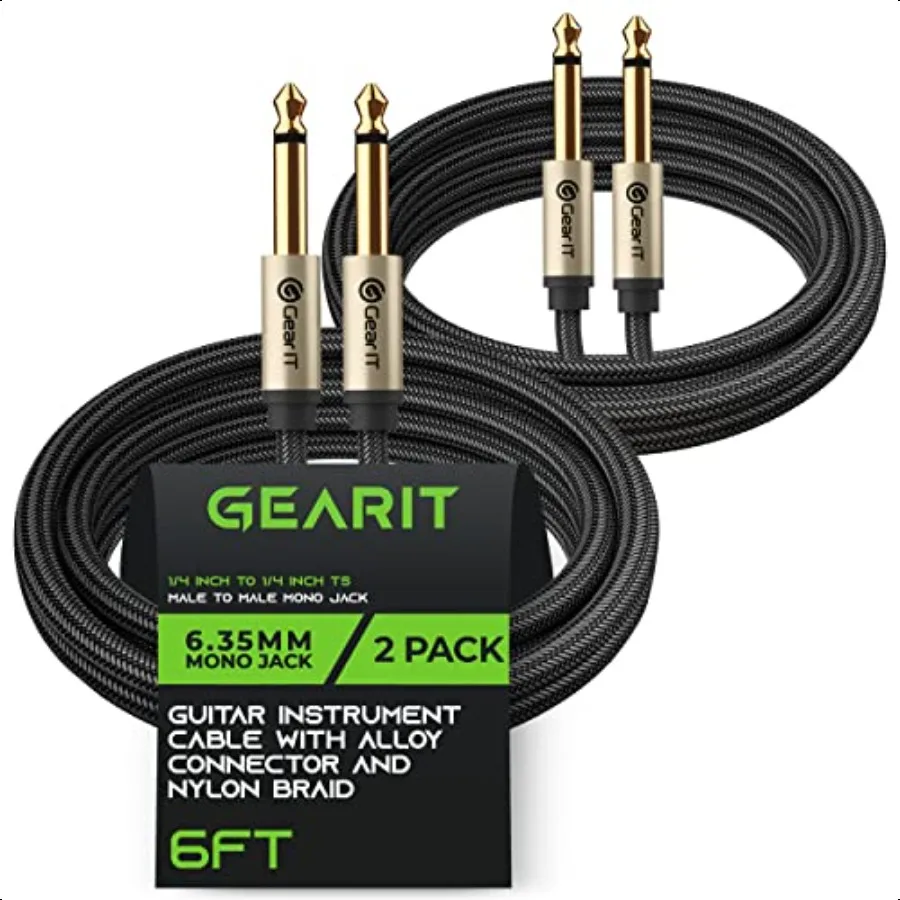 

Guitar Instrument Cable 6ft 2Pack 1 4 Inch to 1 4 inch TS Straight Male to Male 6.35mm Mono Jack with Alloy Connector and Nylon