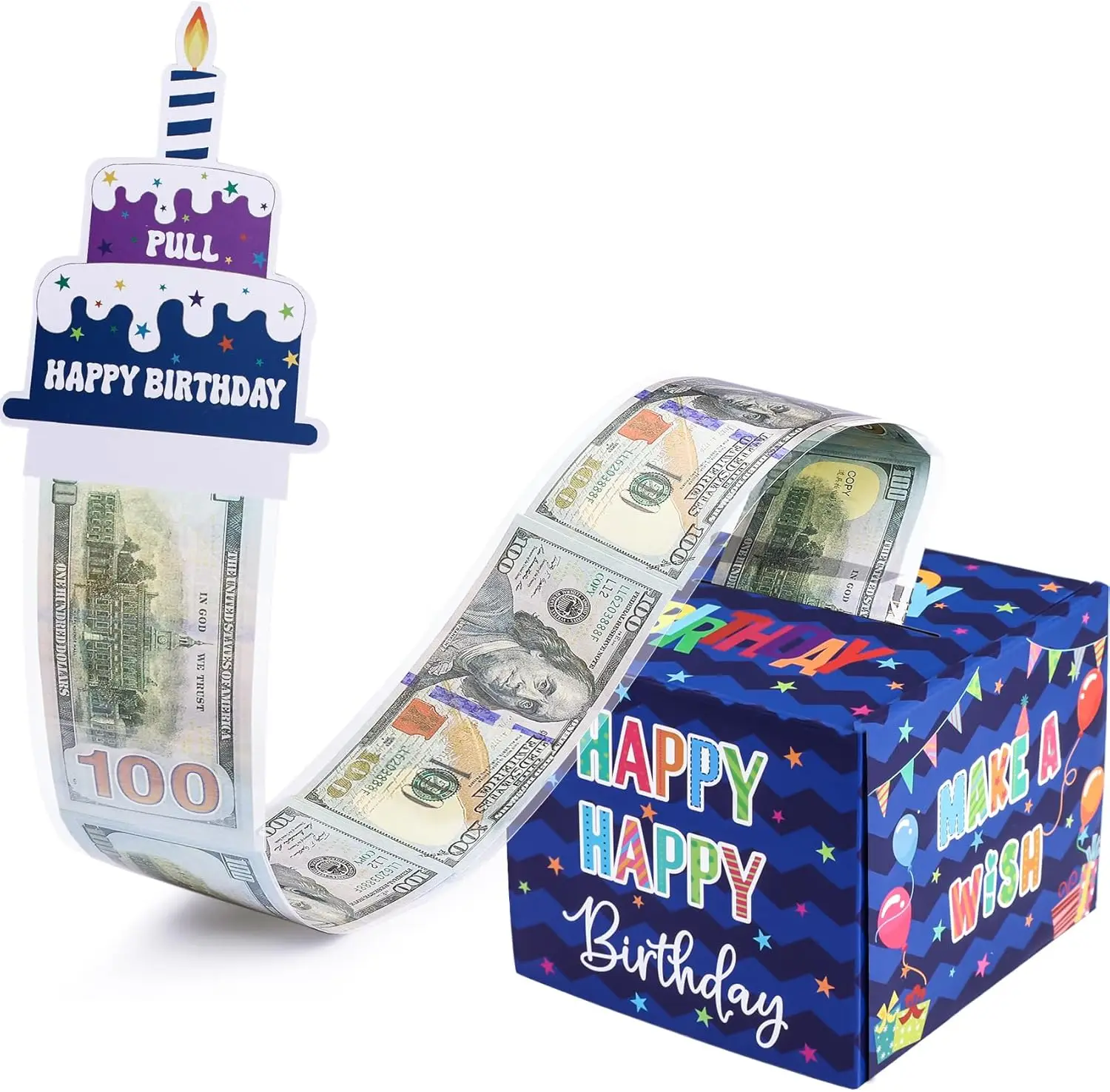

Money Box for Cash Gift Pull, Surprise Gift Boxes for Money, Money Holder Box with Pull Out Happy Birthday Card and 50Pcs Transp
