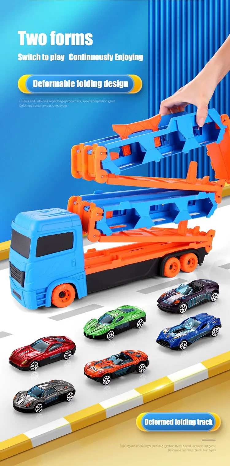 Children's Toy Deformation Catapult Truck Alloy Car Model Folding Storage Transport Vehicle Gifts