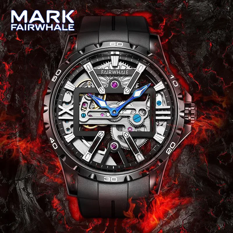 Men's  Automatic Mechanical Watch with Long Battery Life Mark Fairwhale Sport Silicone Band, Kinetic Energy Storage Gift Box