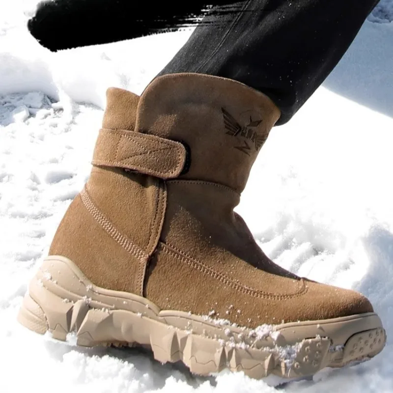 في الهواء الطلق أحذية الثلوج غير رسمية أحذية رجالي نعل سميك عالية أعلى الشتاء الصوف السميك الدافئة مقاوم للماء المضادة للانزلاق القطن الأحذية الذكور البني