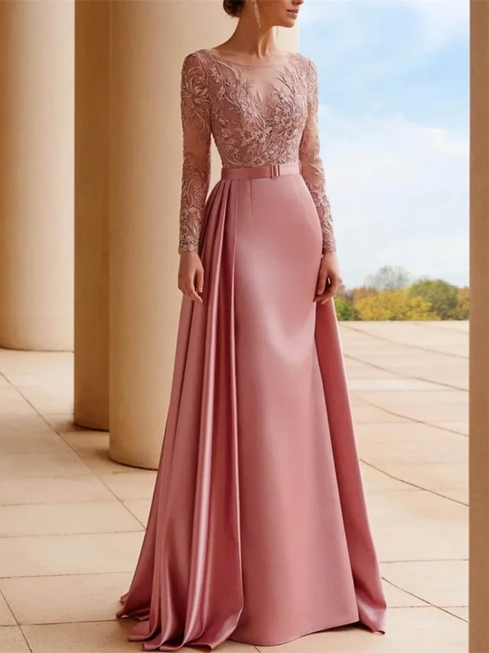 Vestido de noche de satén con escote en V para mujer, traje de encaje con escote en V, elegante, Formal