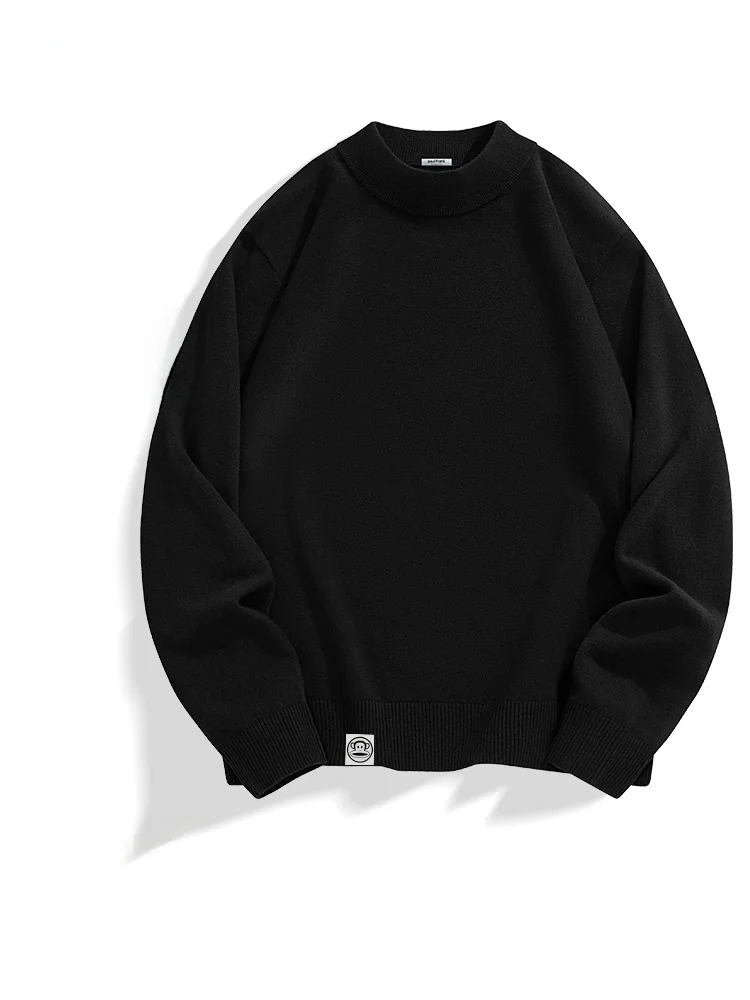 

Мужской вязаный свитер с высоким воротником из 100% шерсти, теплый, повседневный, с длинными рукавами, стандартной длины, надеваемый через голову