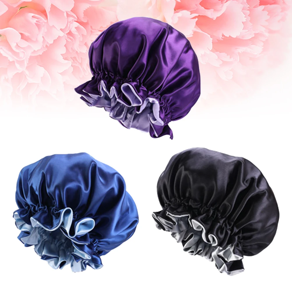 

3 Pcs Satin Lace Hair Protector Hat Chemotherapy Loss Women Wide-Brimmed Bonnet