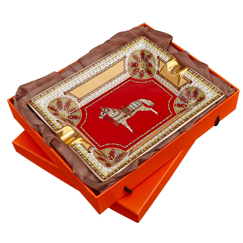 

Cigar ashtray Double large bone china creative light luxury warhorse European cigar ashtray