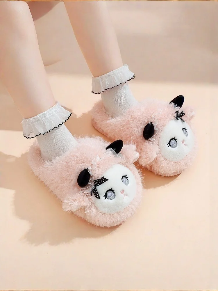 

Winter New Women's Cute Cartoon Sheep Plush Slippers Warm Fleece Lined Non Slip Indoor Home Bedroom Slippers