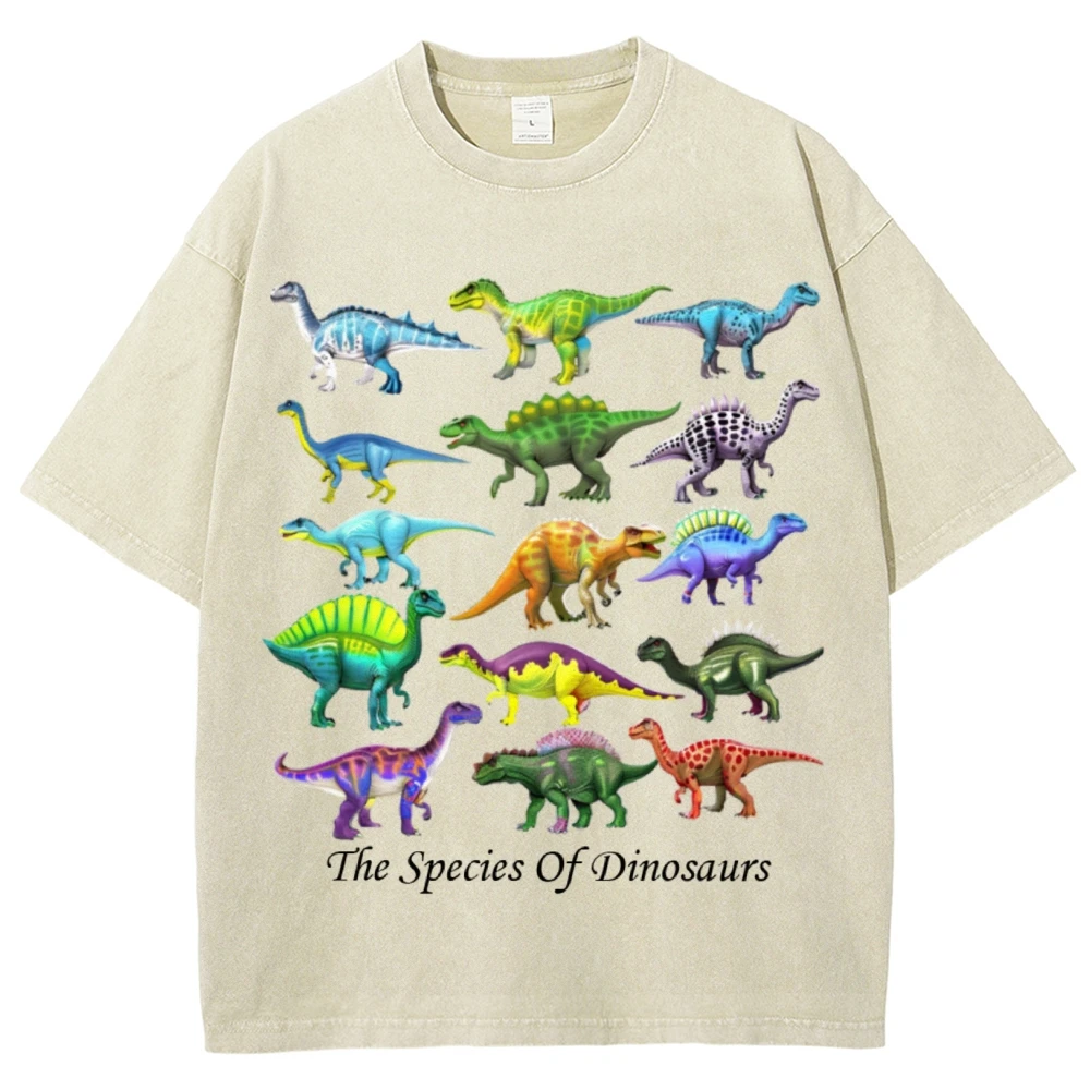 Ancient Dinosaur Short-Sleeved Shirt Hip Hop Streetwear Women 90s Vintage Washed T-shirts Harajuku Cotton Casual Tops Tees