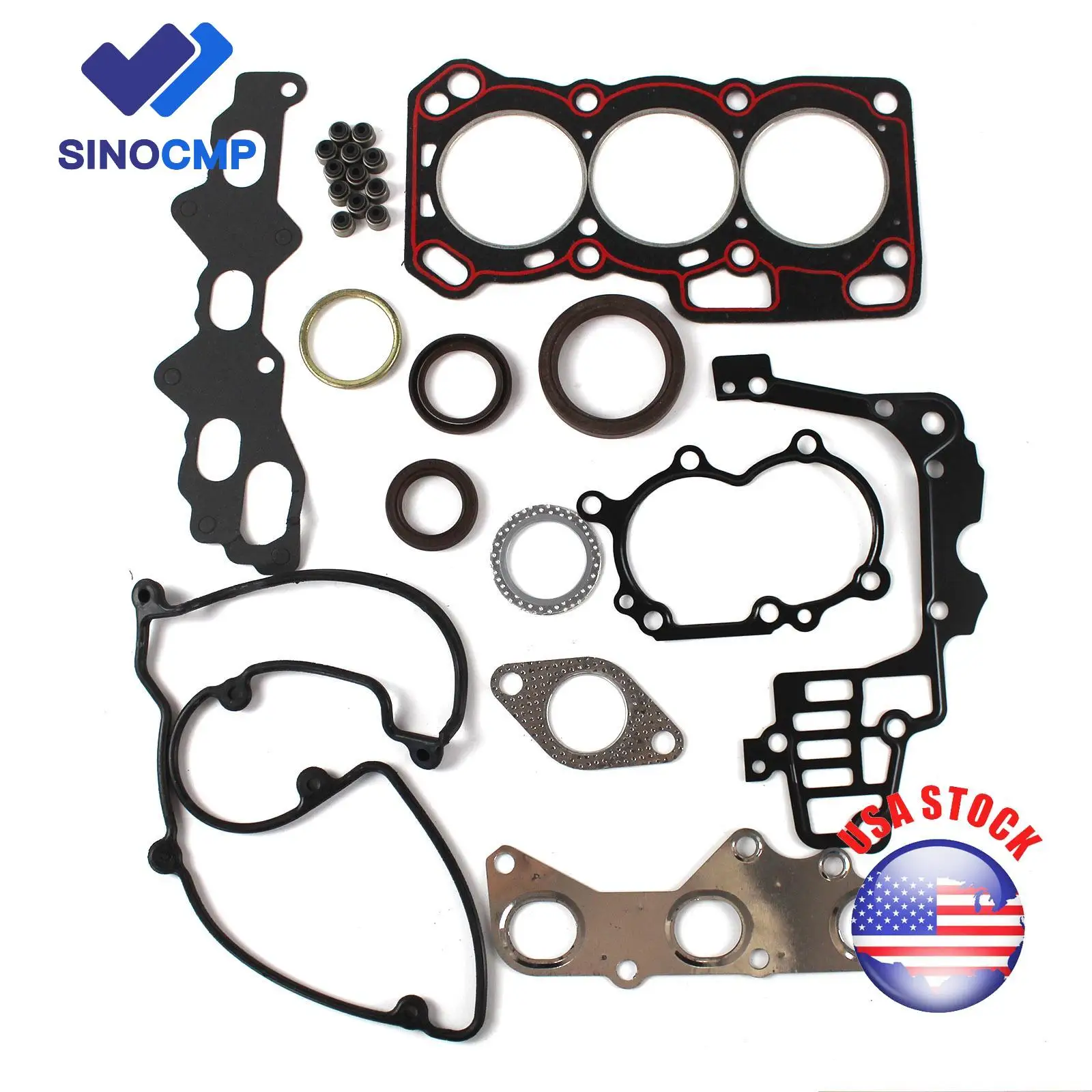 SINOCMP SQR372 Engine Cylinder Head Overhaul Gasket Kit for Joyner Trooper Sand Viper Chery SQR372 800CC Engine 0.8L
