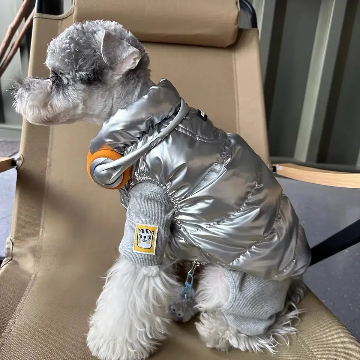 Silver Cotton-Padded Waistcoat for Dog, Warm Clothes, Thickening, Schnauzer, Bichon, Teddy, Shiba Inu, West Highland