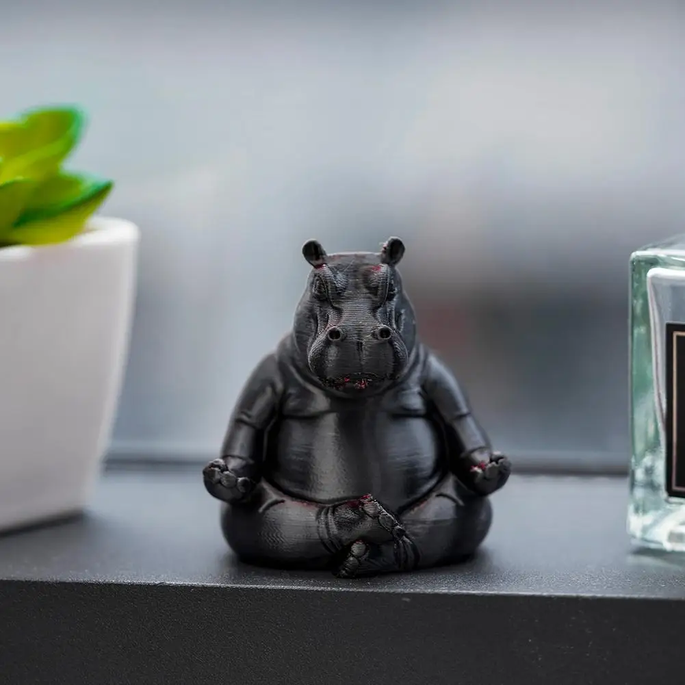 Clumsy Yoga Master Hippo, Funny Resin Figurine Hippo Yoga Statue Meditation Hippopotamus Meditation Sculpture Gift Desktop Decor