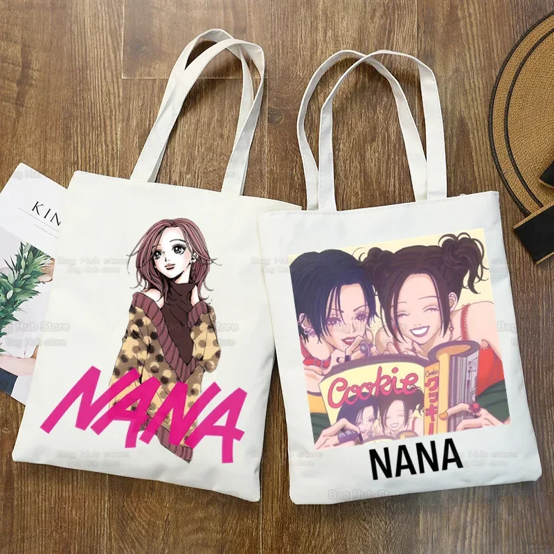 Black Stones NANA Osaki Anime Kawaii Harajuku Women Shopping Bag Canvas Shopper Girl Handbag Tote Shoulder Lady Bag