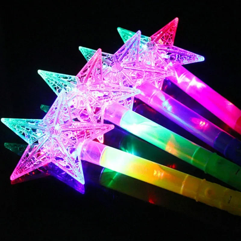 10pcs Flash Stick Child Girl Fairy Magic Wand Sticks Light up Five-pointed Star Princess Party Christmas Halloween Birthday Gift