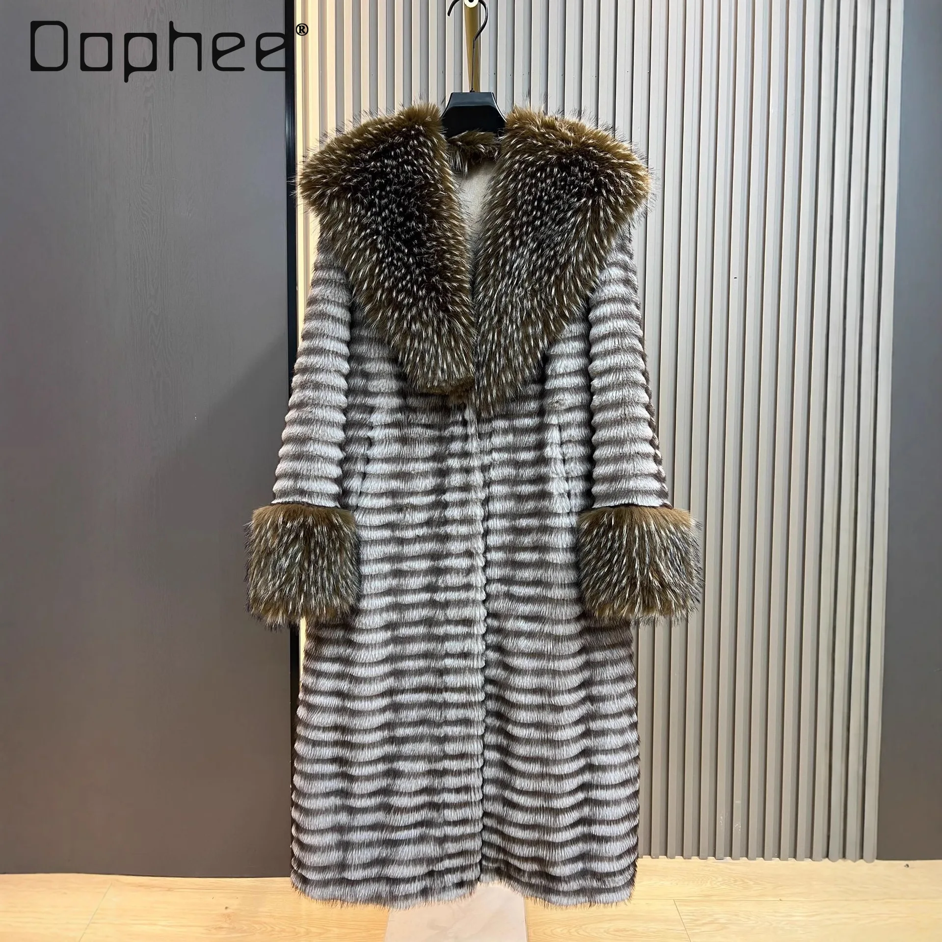 

Зима 2025 года, новый длинный пояс, модный большой меховой воротник на талии, элегантное возрастное пальто из искусственного норкового меха для женщин